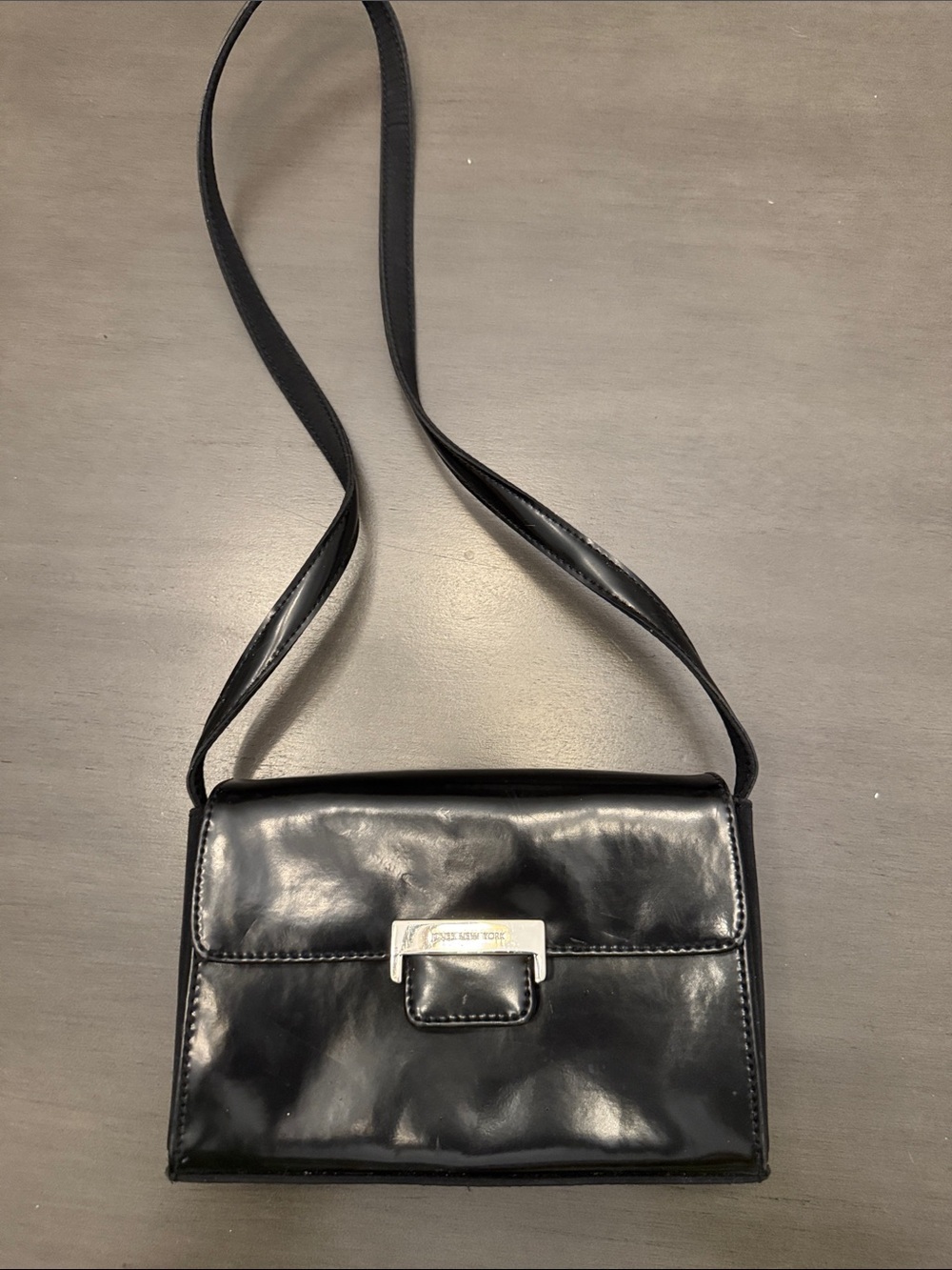 Jones New York Black Patent Leather Crossbody with Silver-Tone Clasp